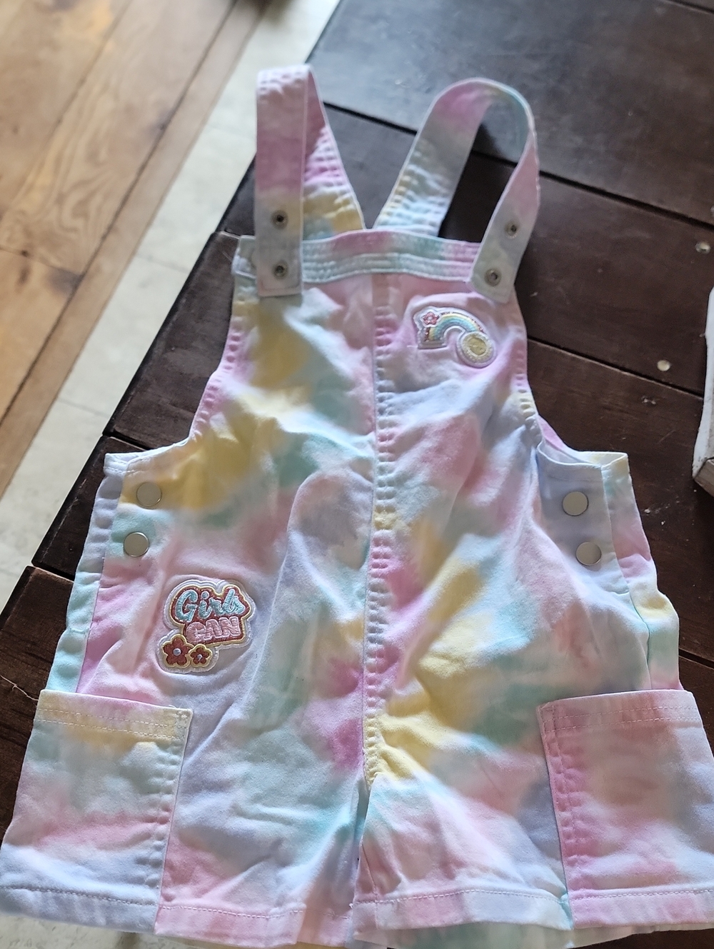 Pastel Tie-Dye Kids Overalls Dress - Pink, Blue & Yellow
